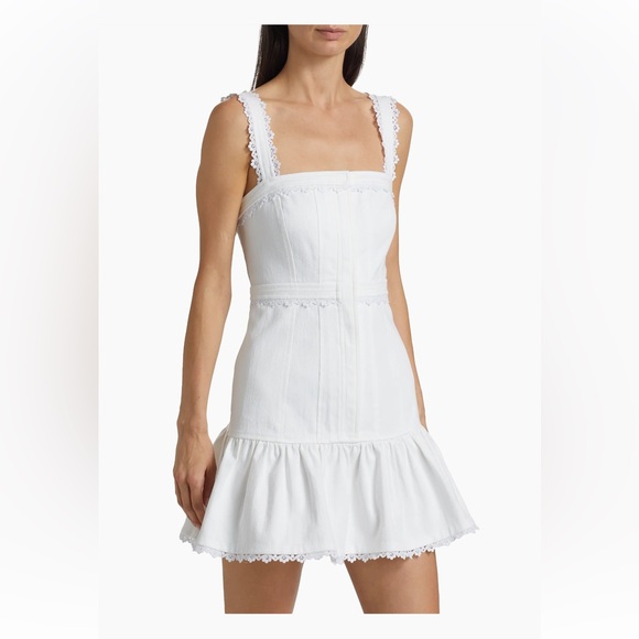 NEW 🦢Cinq à Sept
Vineyard Lace Minidress White Lace Trim Dress - Picture 2 of 9
